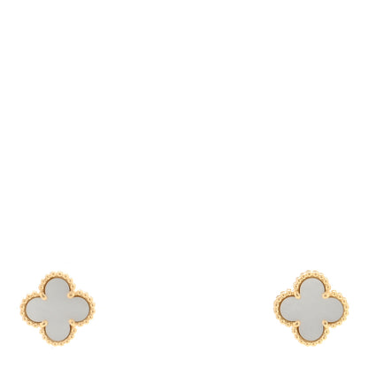 Van Cleef & Arpels 18K Yellow Gold Mother of Pearl Sweet Alhambra Earrings 1 of 5