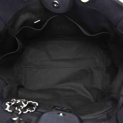 Chanel Mixed Fibers Calfskin Medium Deauville Tote Navy Blue 5 of 13