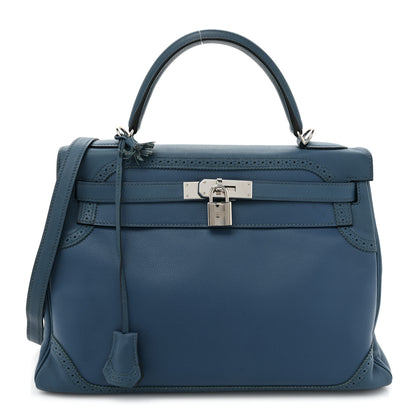 Hermes Swift Grain d'H Ghillies Kelly 35 Bleu Izmir 1 of 15