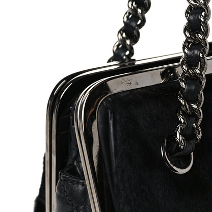 Chanel Pony Hair Lambskin Quilted Kiss Lock Frame Bag Black 8 of 9