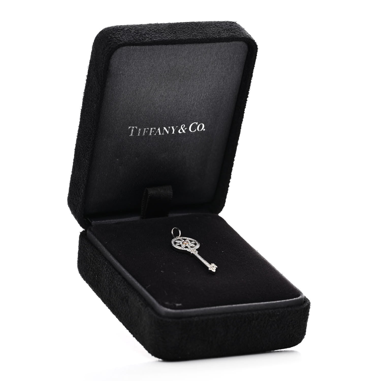 Tiffany Platinum 18K Rose Gold Pink Diamond Daisy Key Pendant 3 of 5