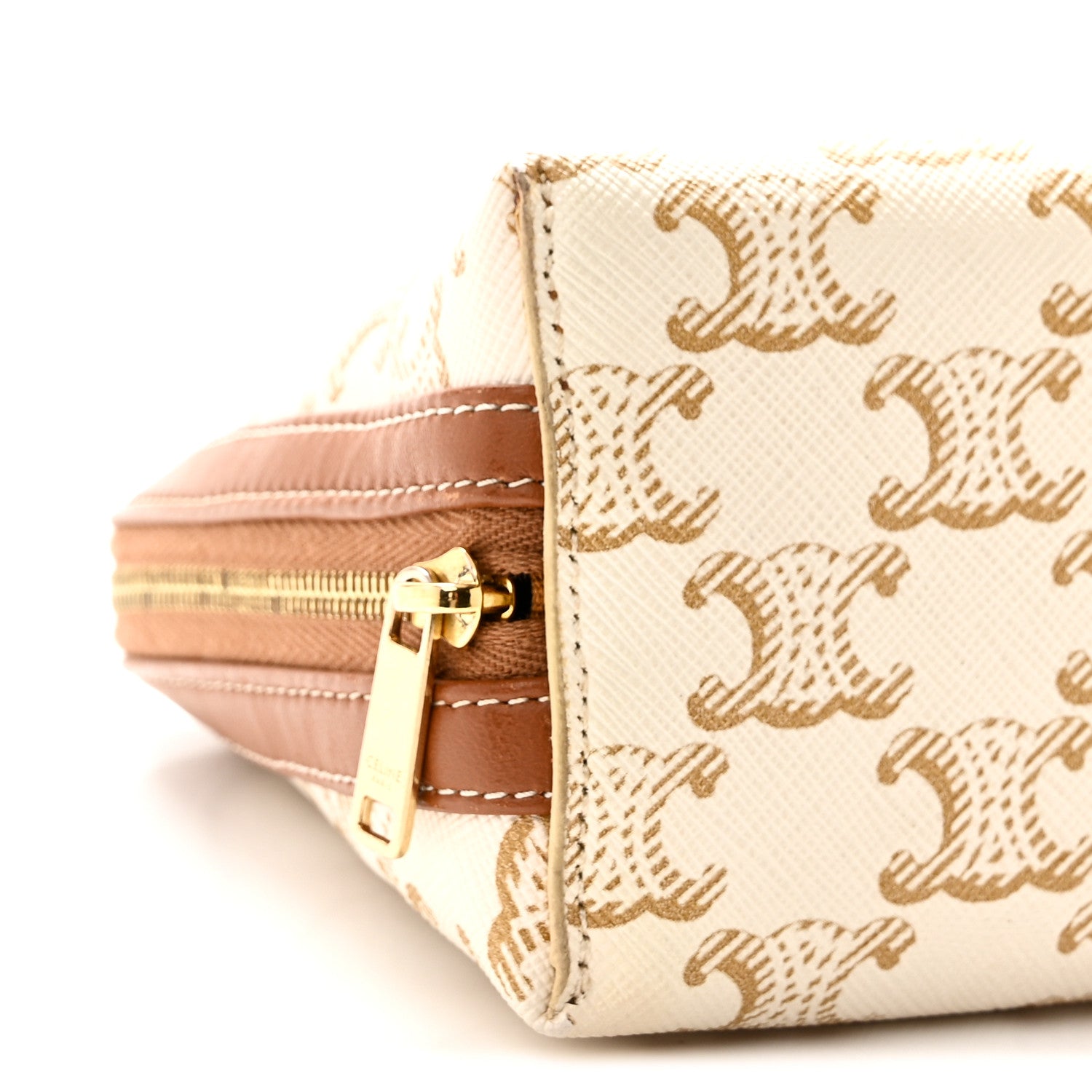 Celine Lambskin Triomphe Canvas Clutch With Chain White Tan 9 of 10