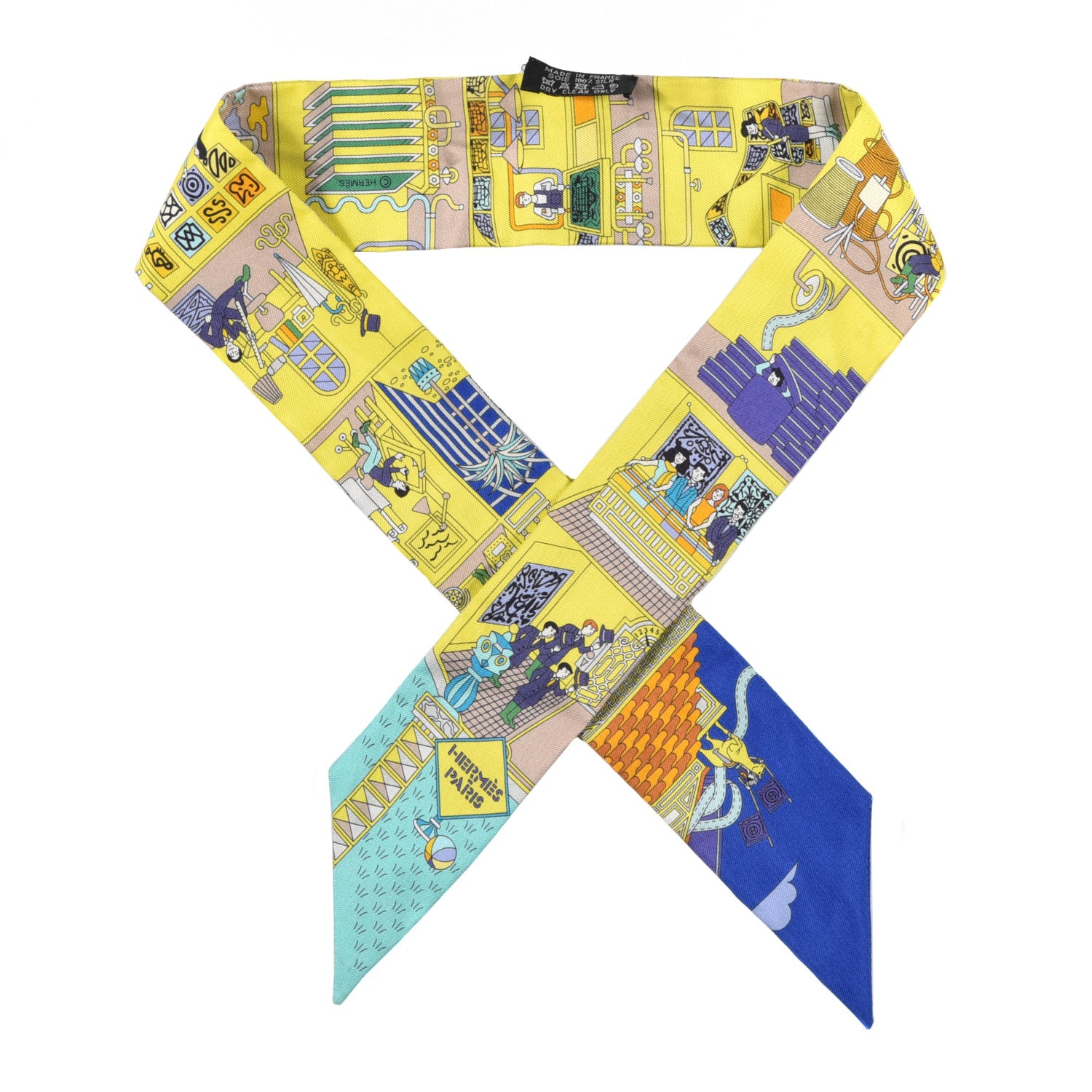 Hermes Silk La Maison des Carres Twilly Jaune Vif Bleu Roy Turquoise 1 of 5