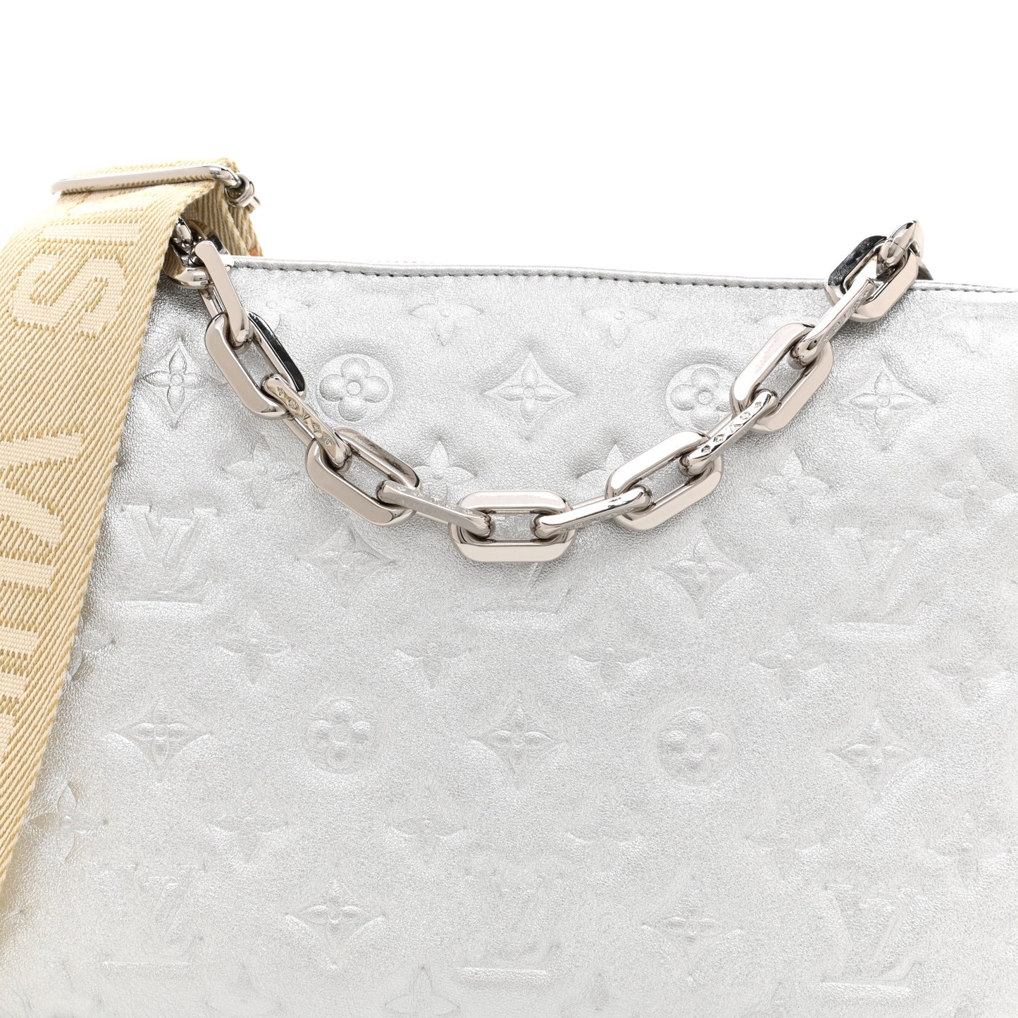 Metallic Lambskin Embossed Monogram Coussin PM Silver