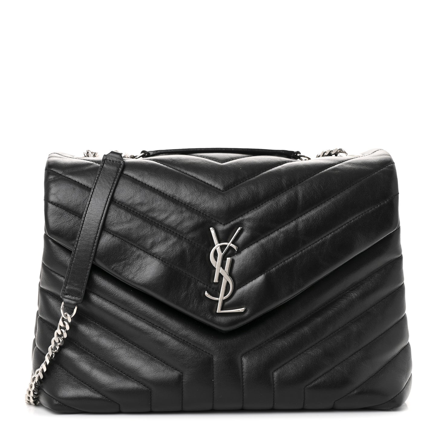 Calfskin Y Quilted Monogram Medium Loulou Chain Satchel Black