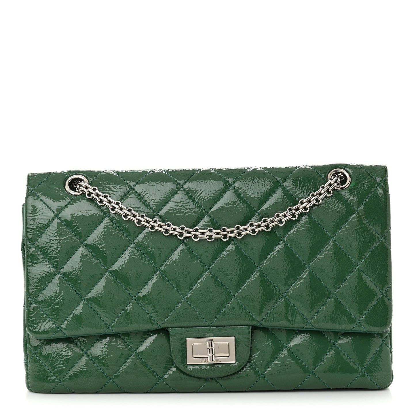 Distressed Patent Quilted 2.55 Reissue 227 Flap Green