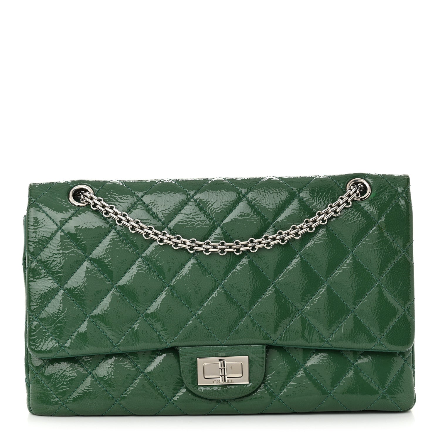 Chanel Distressed Patent Quilted 2.55 Reissue 227 Flap Green 1 of 10