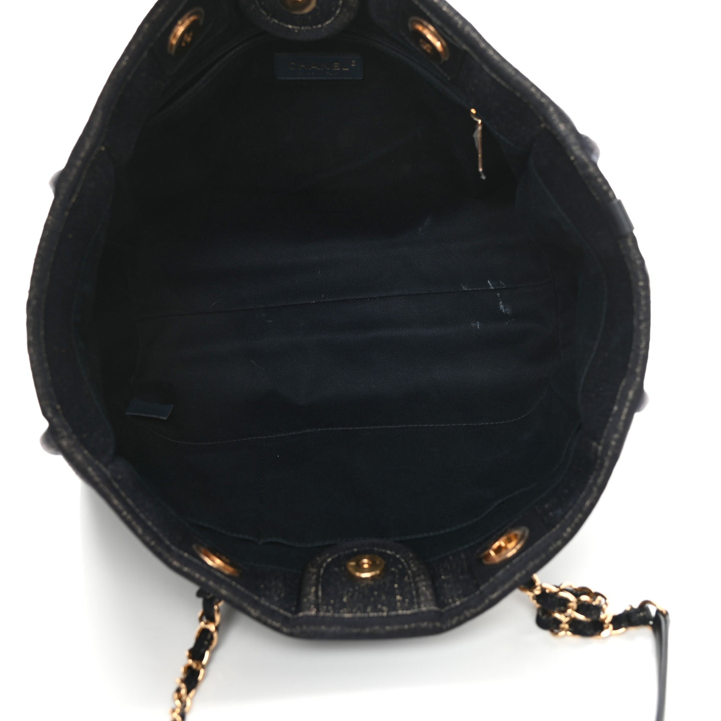Lurex Canvas Small Deauville Tote Navy Blue Gold