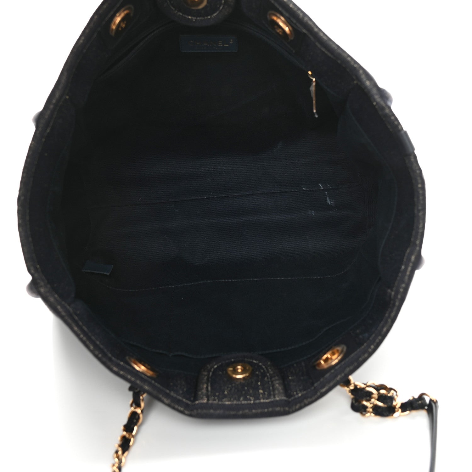 Chanel Lurex Canvas Small Deauville Tote Navy Blue Gold 5 of 11