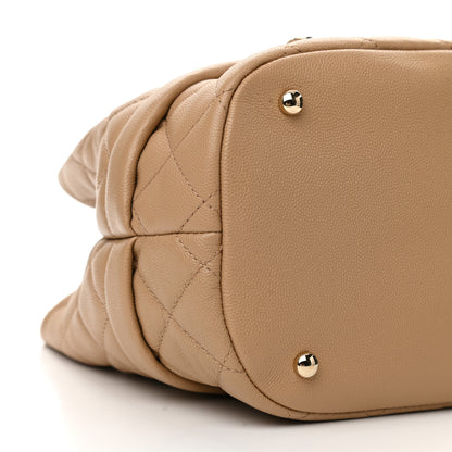 Chanel Caviar Quilted Rolled Up Bucket Drawstring Bag Beige 9 of 10