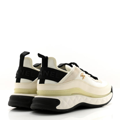 Chanel Velvet Calfskin Mixed Fibers CC Sneakers 38.5 Ivory Black 4 of 13