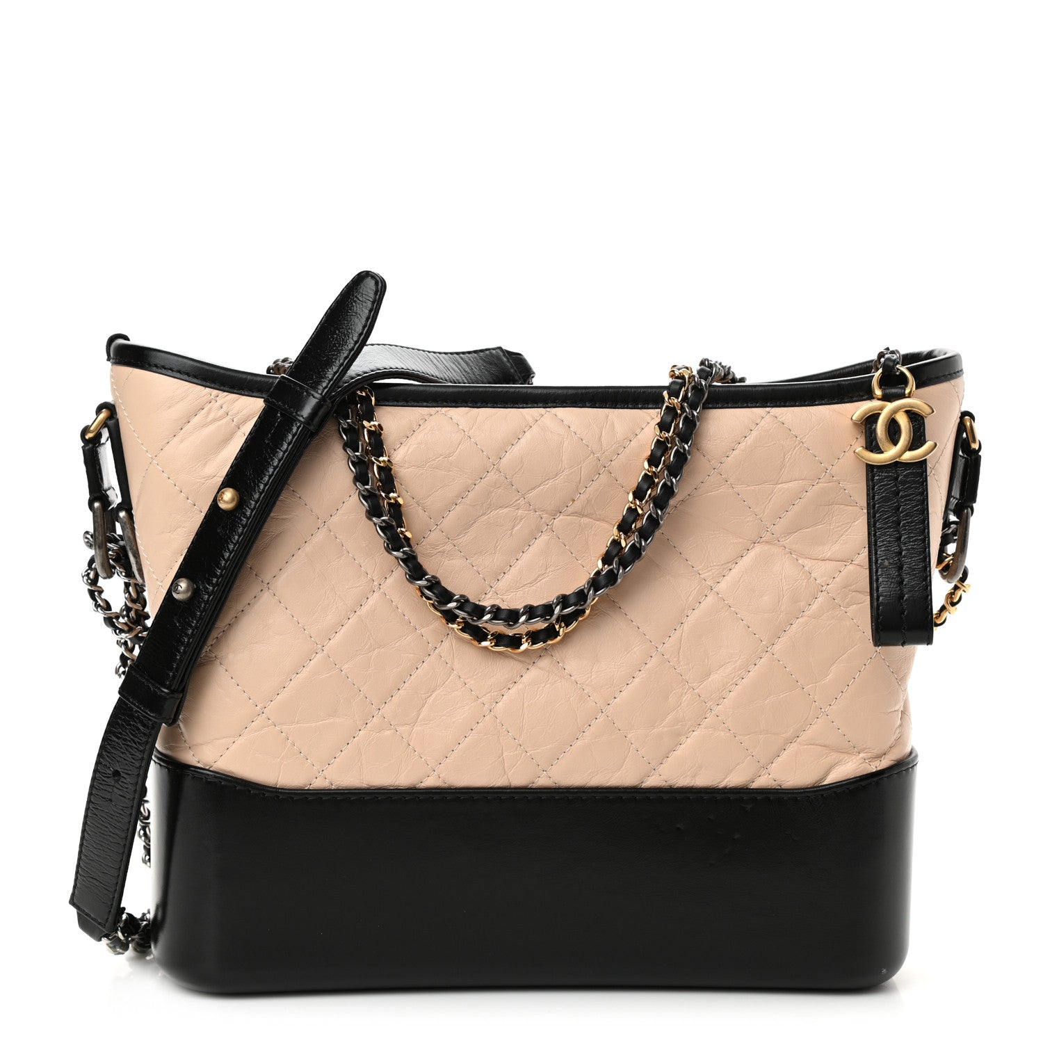 Chanel Aged Calfskin Quilted Medium Gabrielle Hobo Beige Black 1 of 11