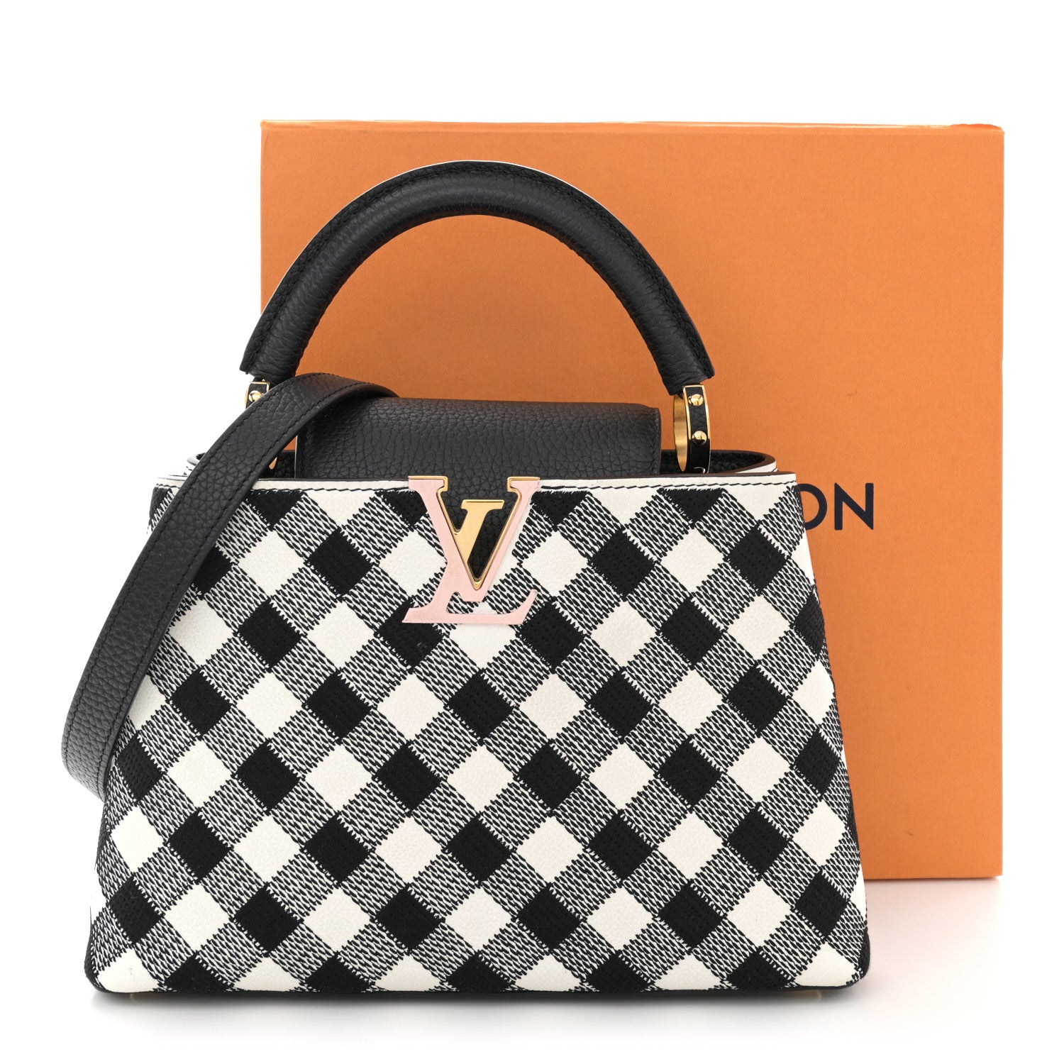 Louis Vuitton Taurillon Embroidered Vichy Capucines BB Black White 11 of 11