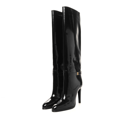 Saint Laurent Patent Calfskin Linda 100 Boots 38.5 Black 3 of 7