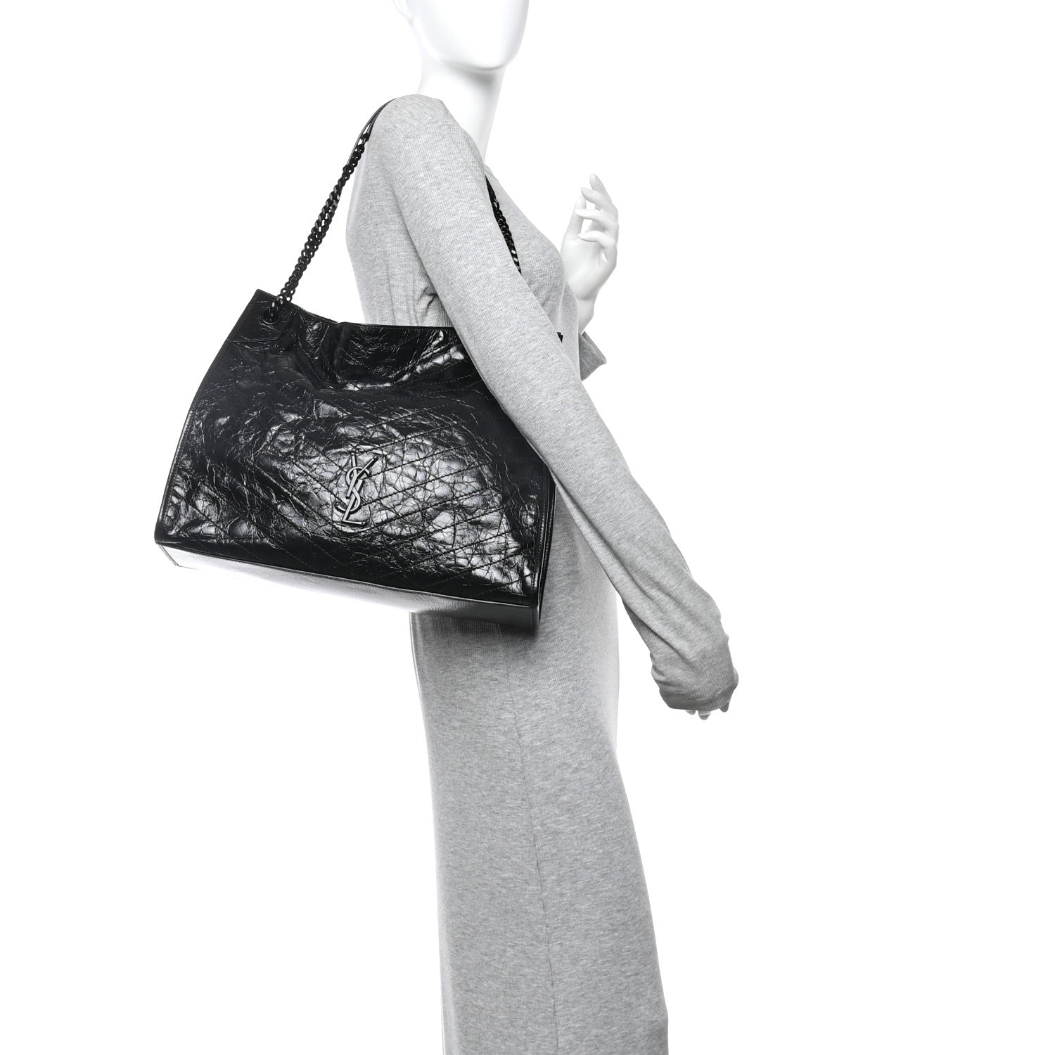 Saint Laurent Crinkled Calfskin Matelasse Monogram Large Niki Shopper Tote Black 2 of 10