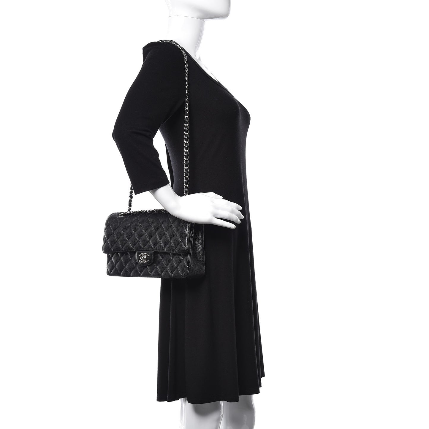 Caviar Quilted Medium Double Flap Black
