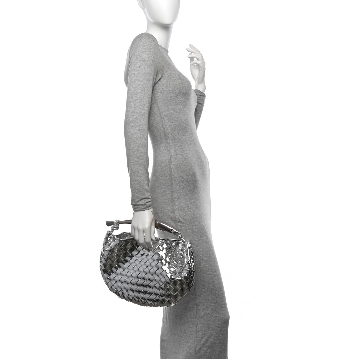 Mirror Laminated Nappa Intrecciato Sardine Bag Silver