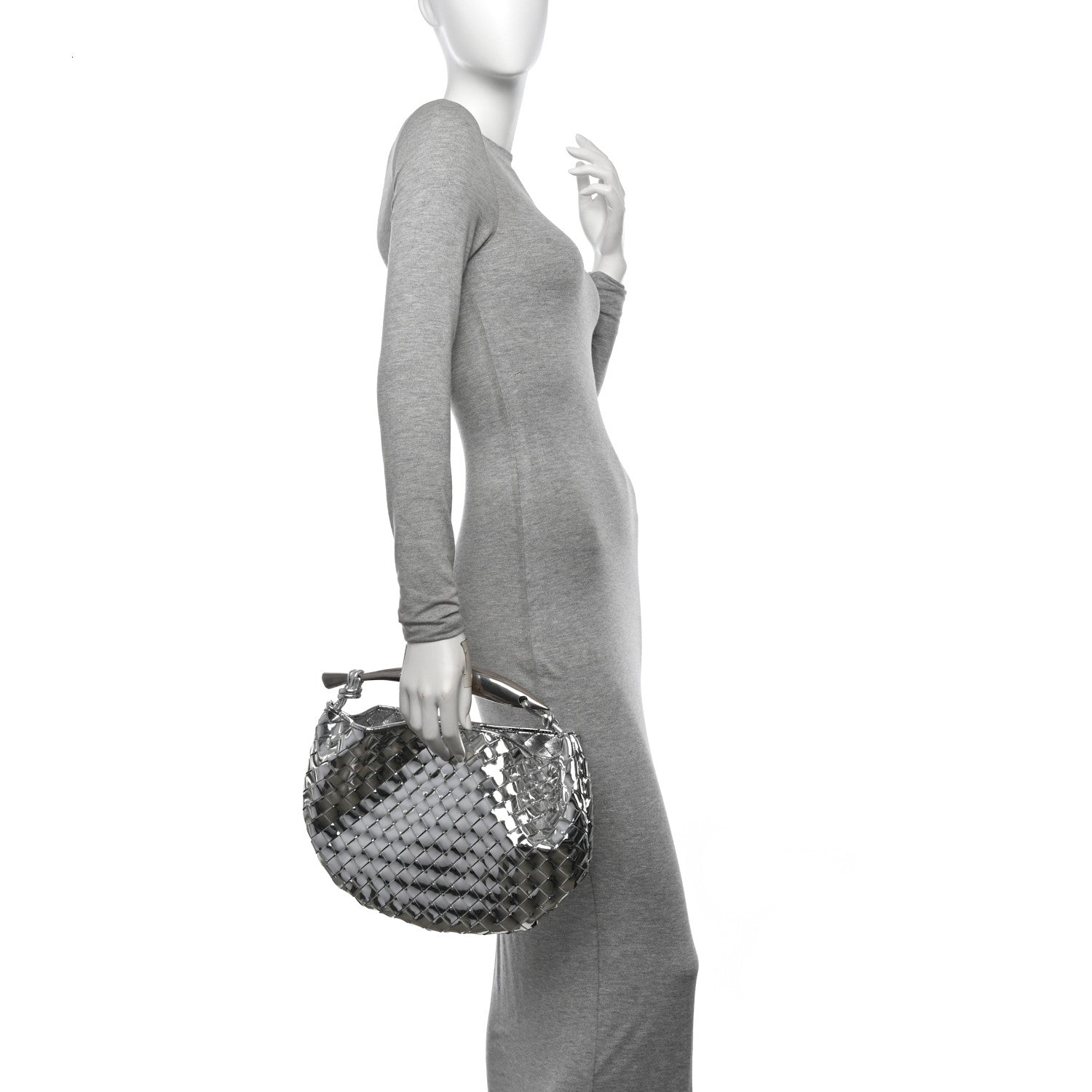 Bottega Veneta Mirror Laminated Nappa Intrecciato Sardine Bag Silver 2 of 11