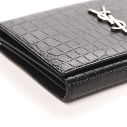 Saint Laurent Crocodile Embossed Calfskin Monogram Chain Wallet Black 9 of 10