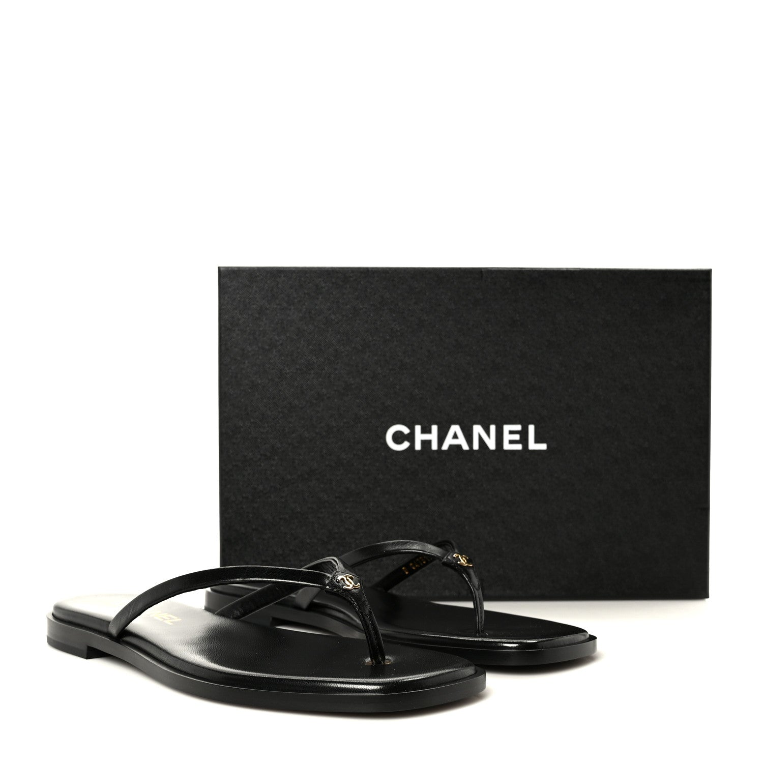 Chanel Lambskin CC Times Square Thong Sandals 38 Black 11 of 11
