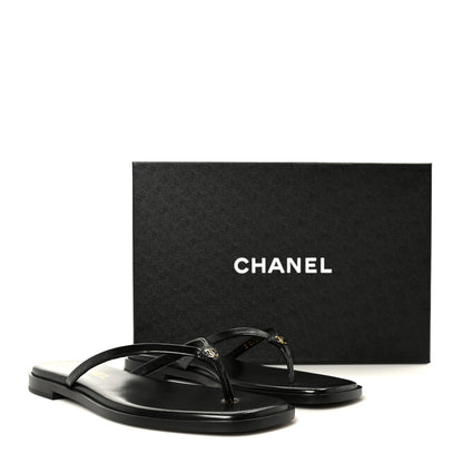 Chanel Lambskin CC Times Square Thong Sandals 38 Black 11 of 11