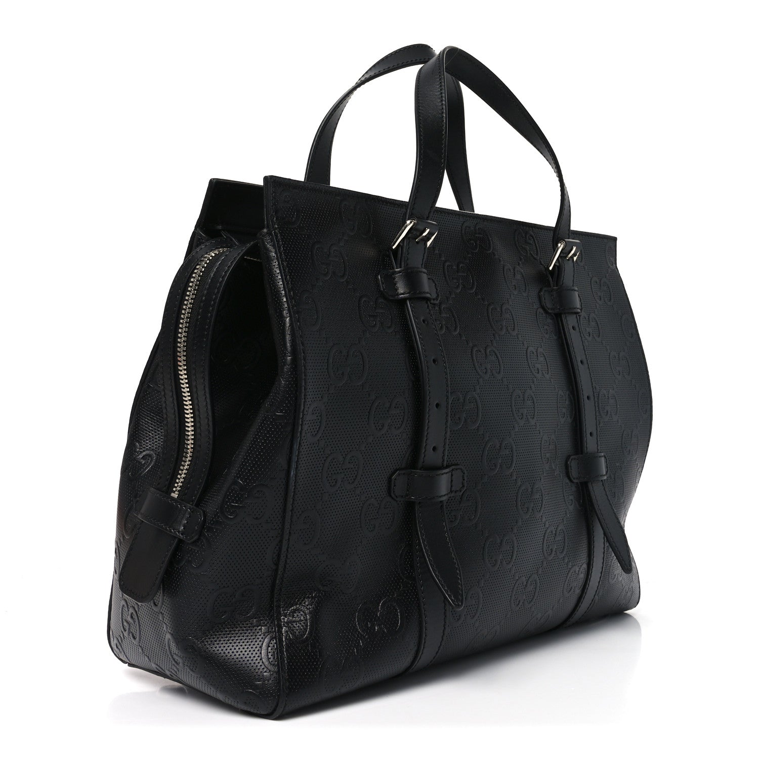 Gucci Calfskin GG Tennis Embossed Tote Bag Black 3 of 10