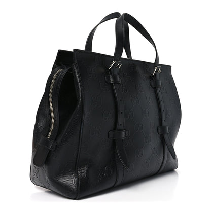 Gucci Calfskin GG Tennis Embossed Tote Bag Black 3 of 10