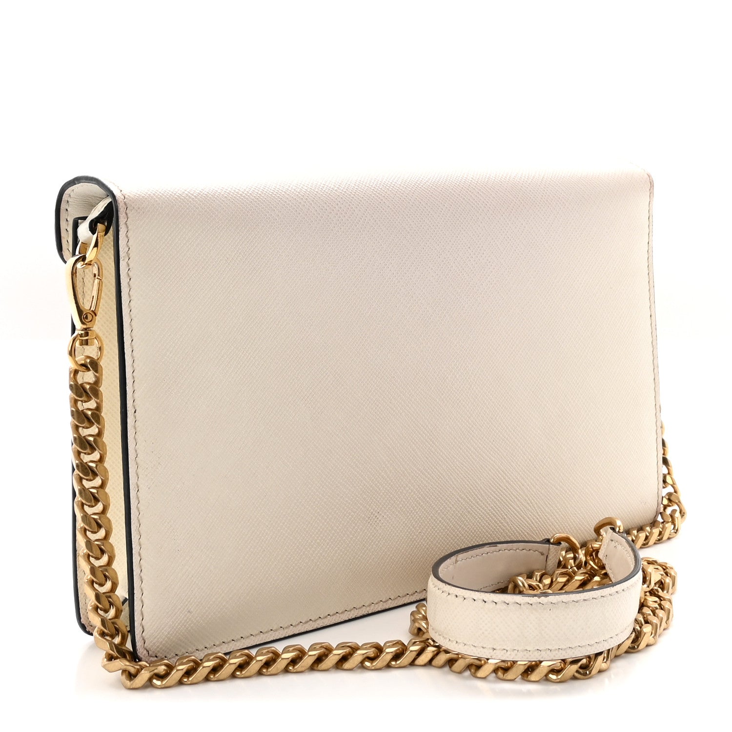 Prada Saffiano Lux Metal Triangle Logo Mini Envelope Chain Shoulder Bag White 3 of 9