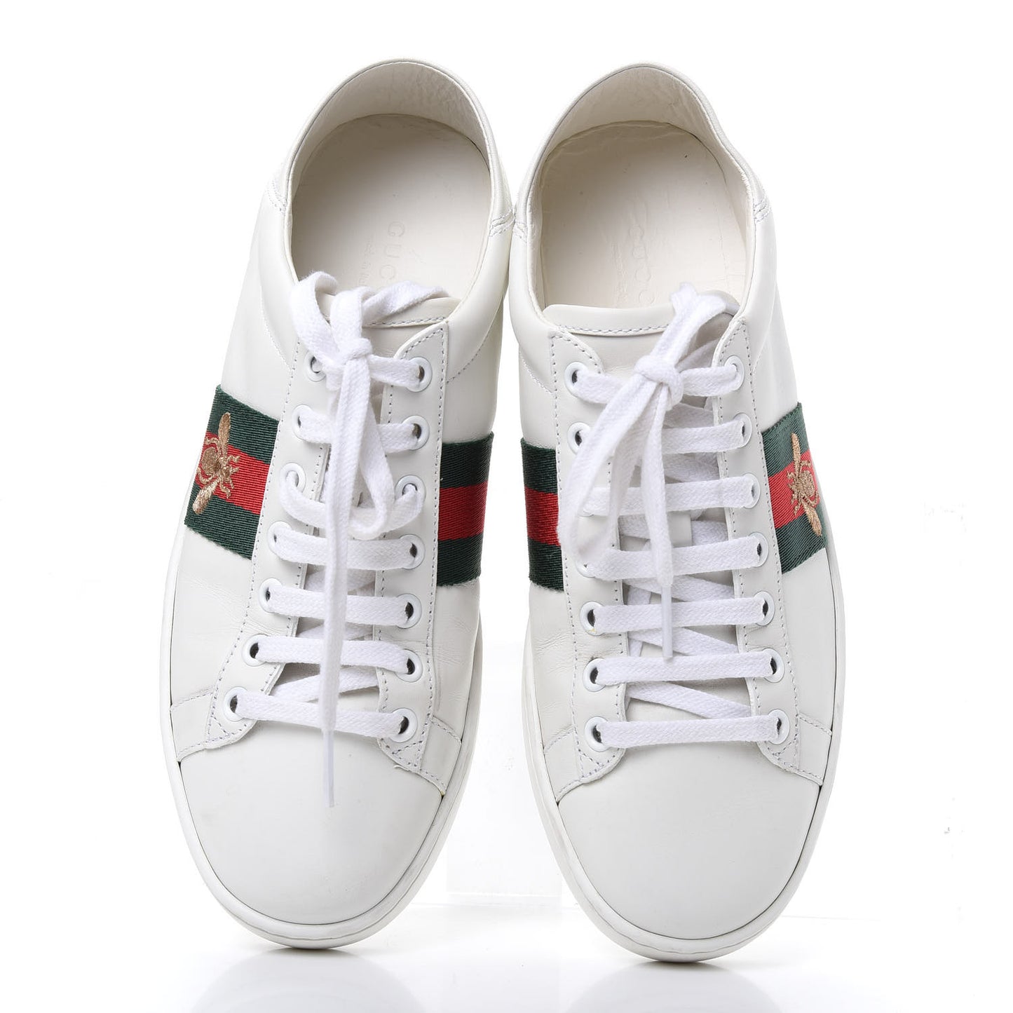 Calfskin Web Bee Embroidered Womens Ace Sneakers 37 White Green
