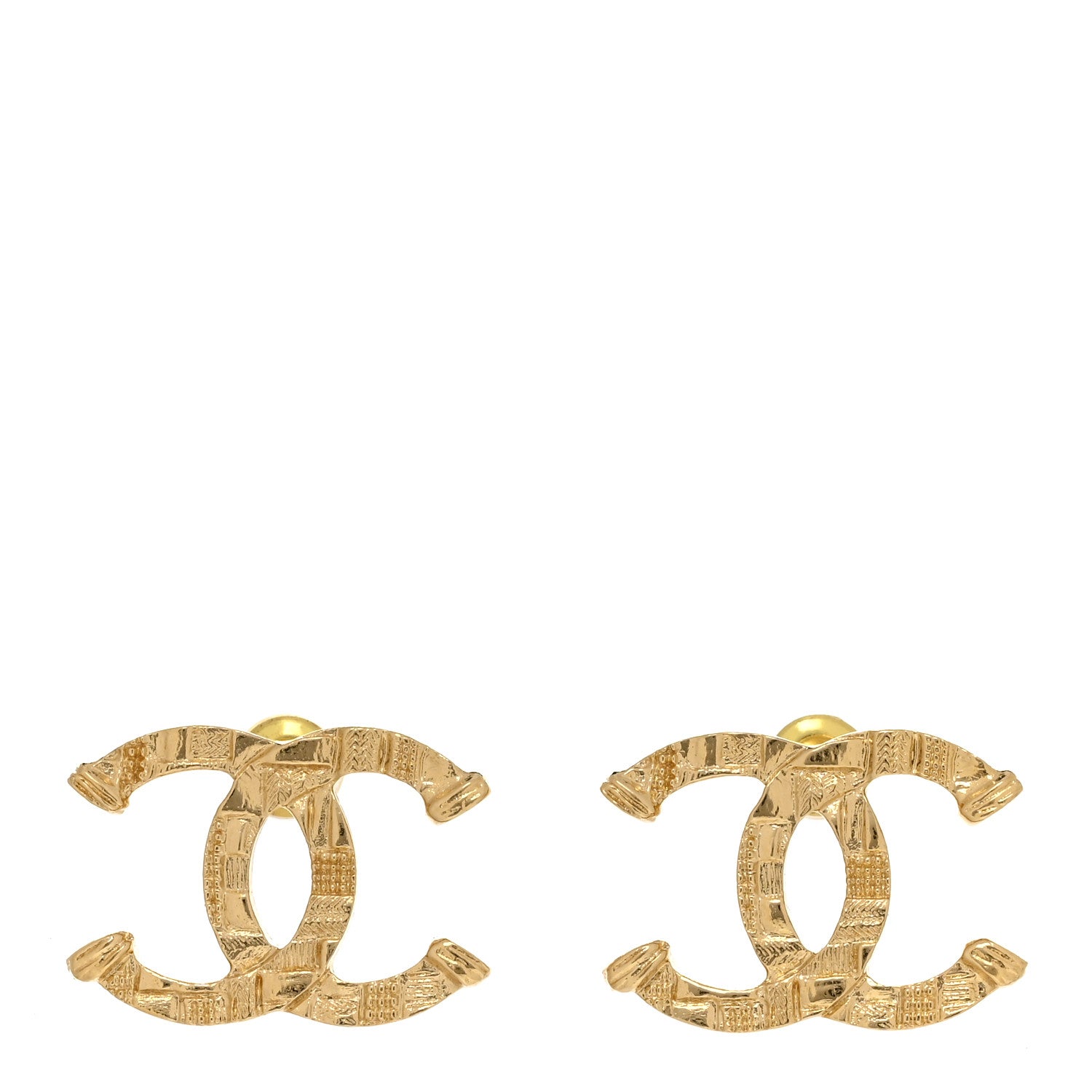 Chanel Metal Tweed Effect CC Earrings Gold 1 of 4
