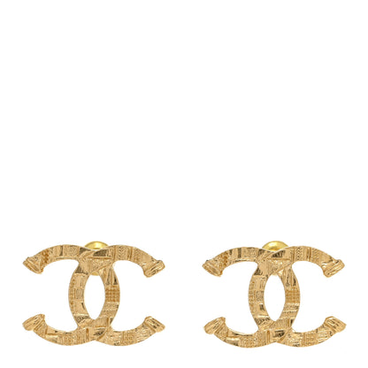 Chanel Metal Tweed Effect CC Earrings Gold 1 of 4