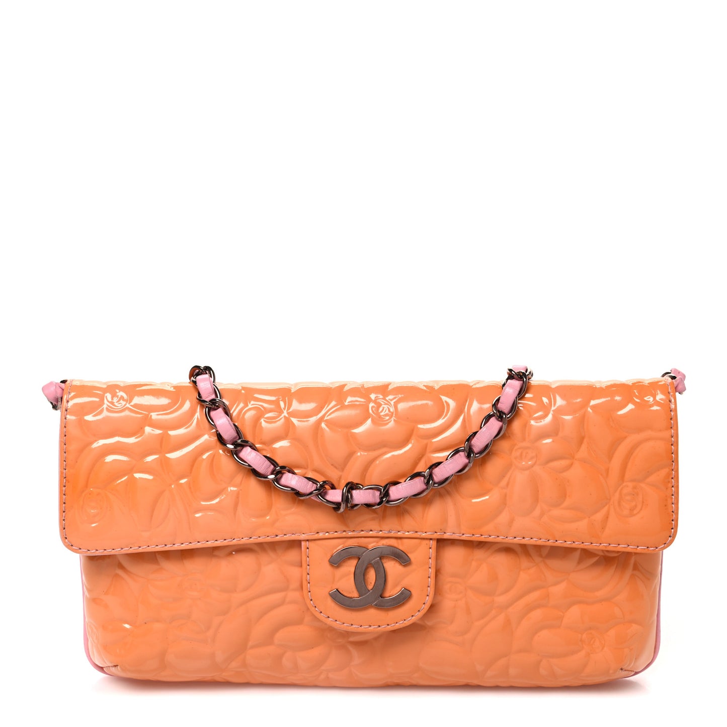 Patent Calfskin Camellia Embossed Flap Pink