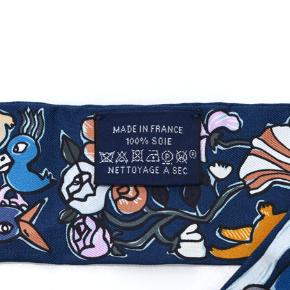 Hermes Silk Mille Et Un Lapins Twilly Marine Cobalt Miel 4 of 4