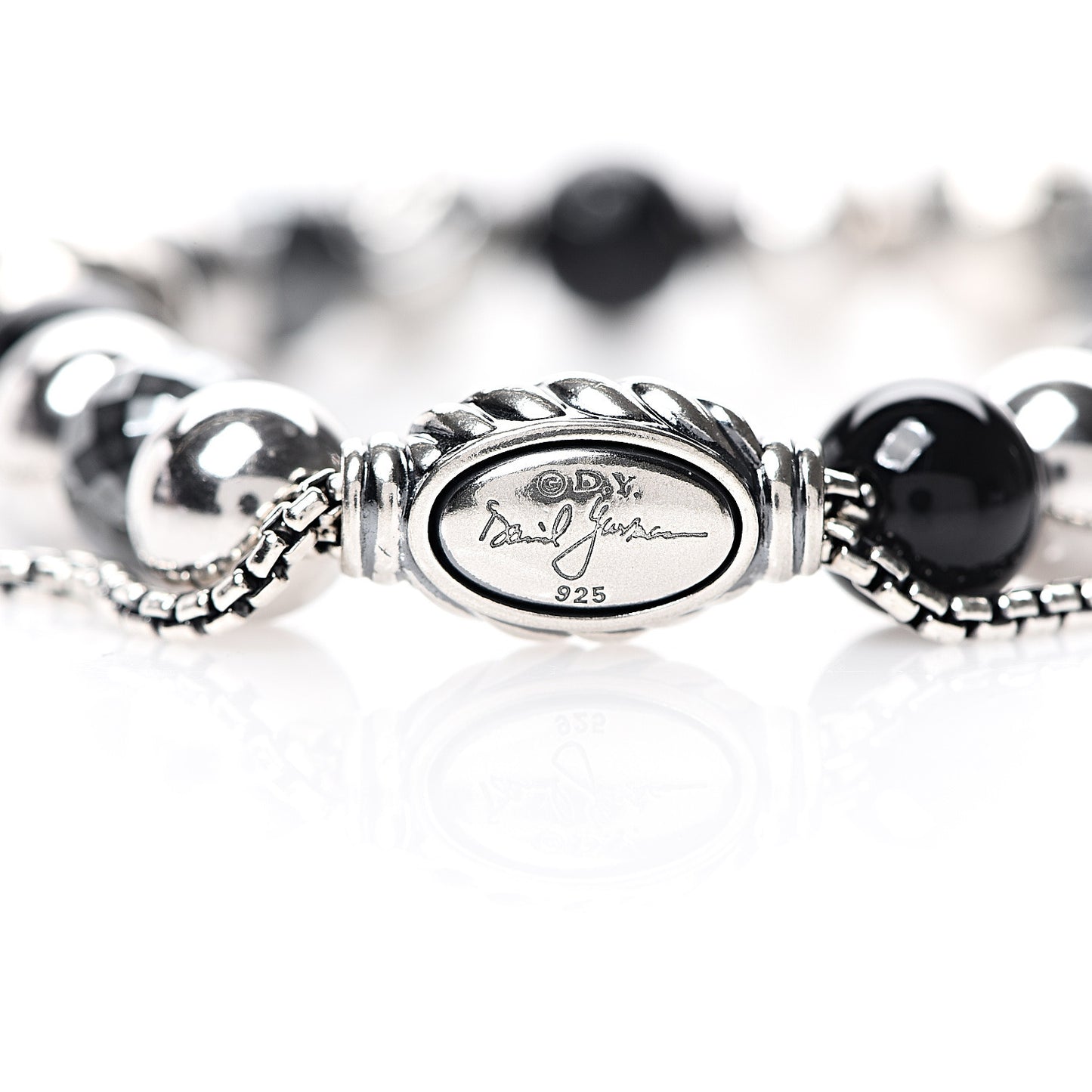 Sterling Silver Black Onyx Hematite 8mm Elements Bead Bracelet