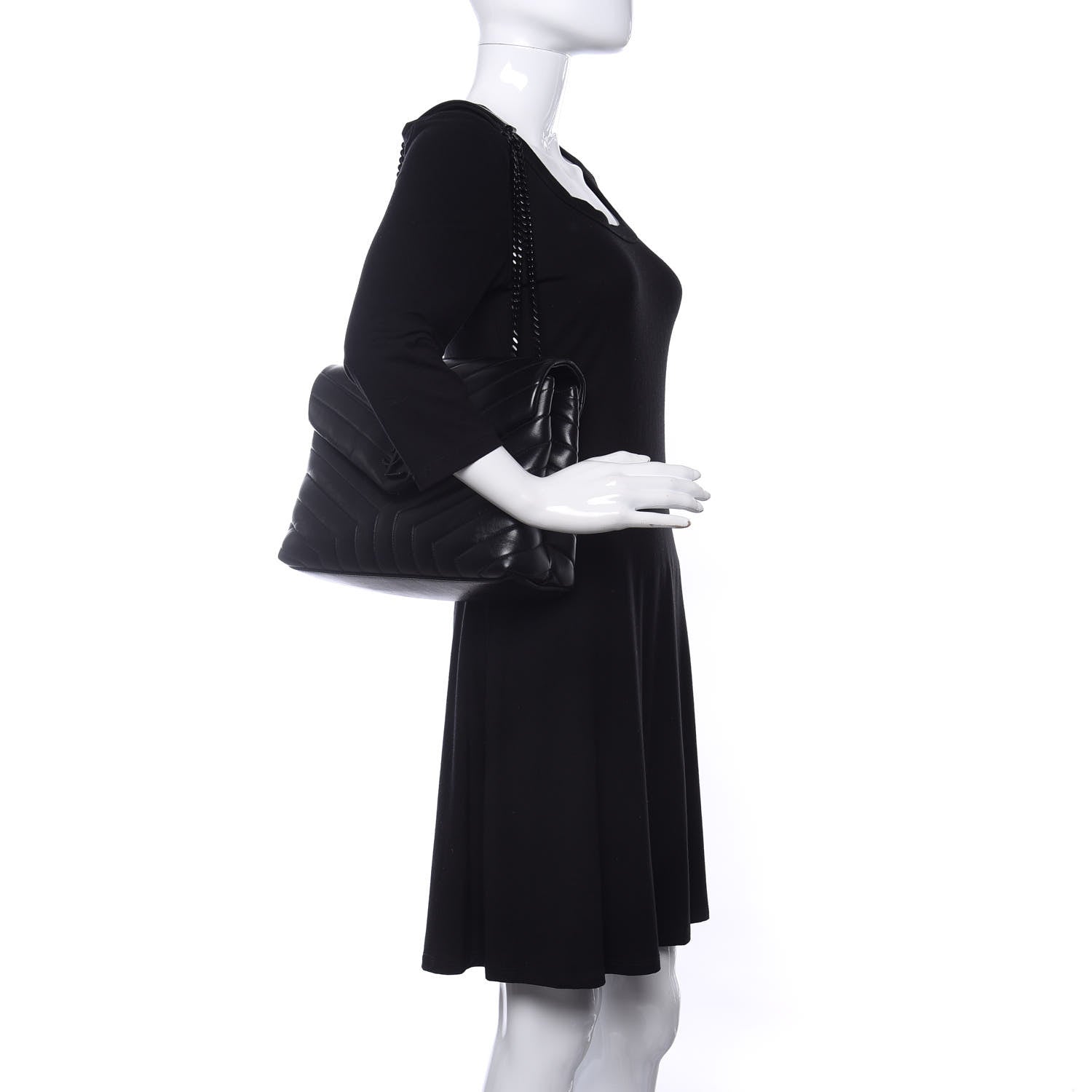 Saint Laurent Calfskin Y Quilted Monogram Medium Loulou Chain Satchel Black 2 of 9