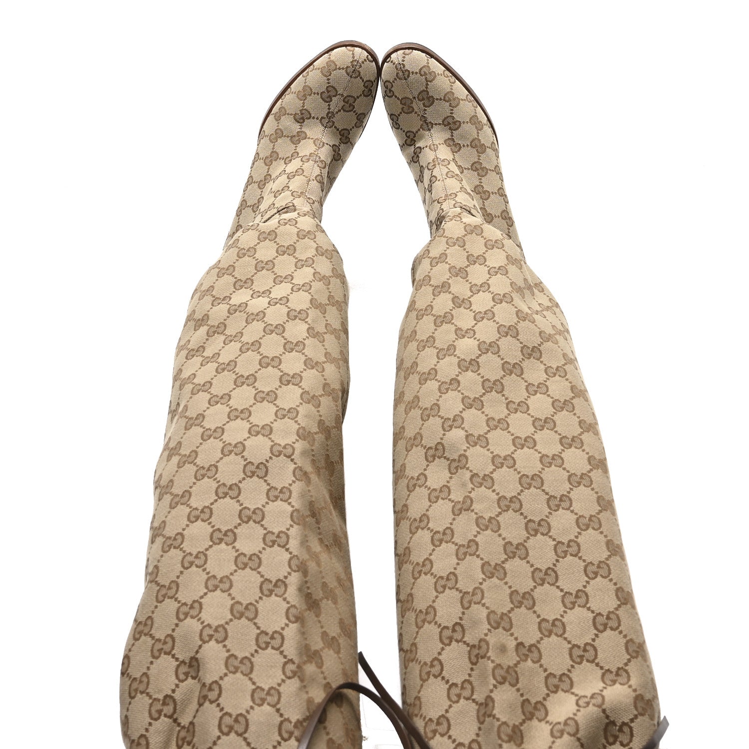 Gucci Monogram Over the Knee Boots 38 Beige Ebony 2 of 7