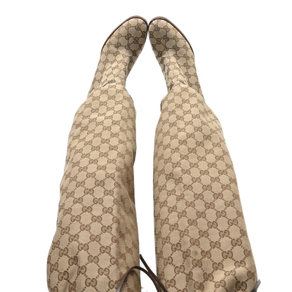 Gucci Monogram Over the Knee Boots 38 Beige Ebony 2 of 7