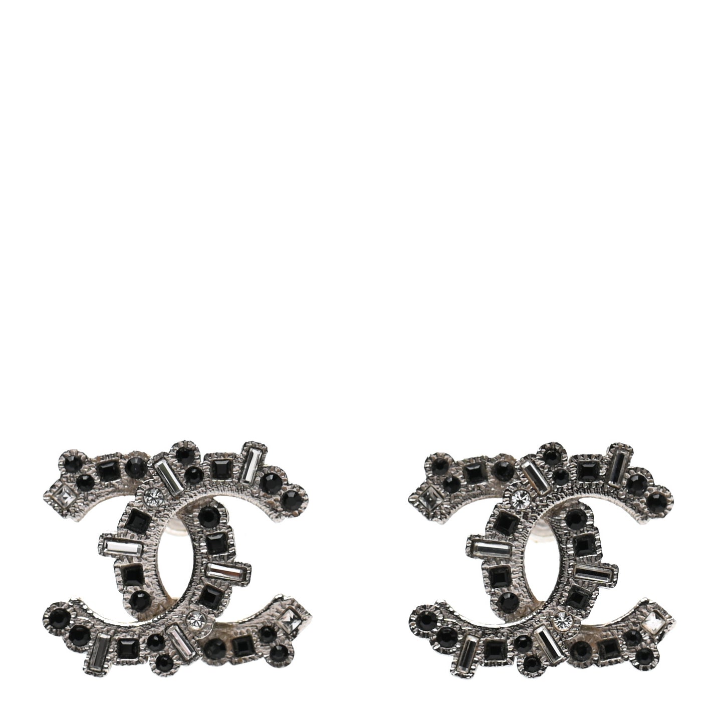 Baguette Crystal CC Earrings Silver Black