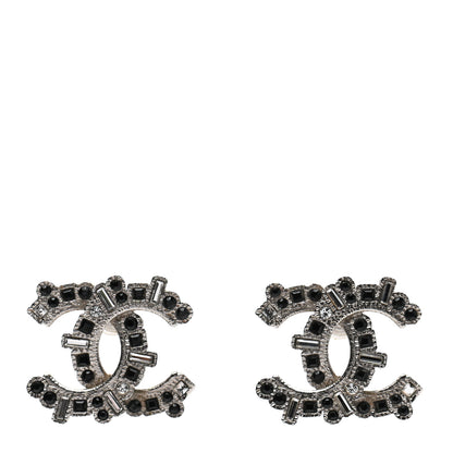 Chanel Baguette Crystal CC Earrings Silver Black 1 of 4