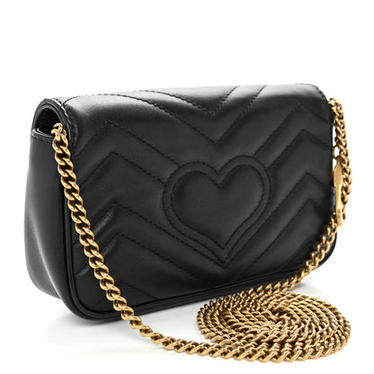 Gucci Calfskin Matelasse Super Mini GG Marmont Shoulder Bag Black 3 of 11