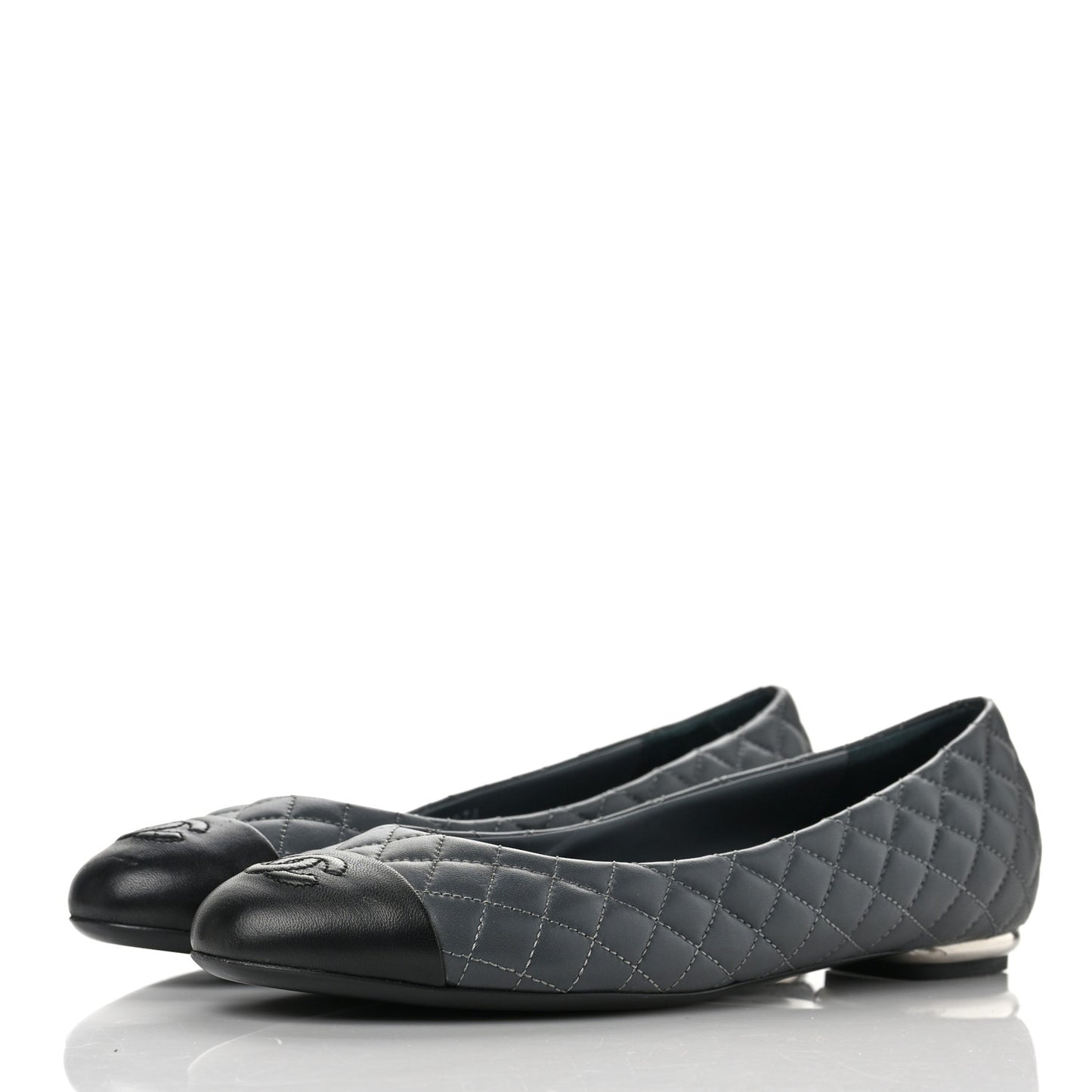 Lambskin Quilted Cap Toe Ballerina Flats 40 Charcoal Black