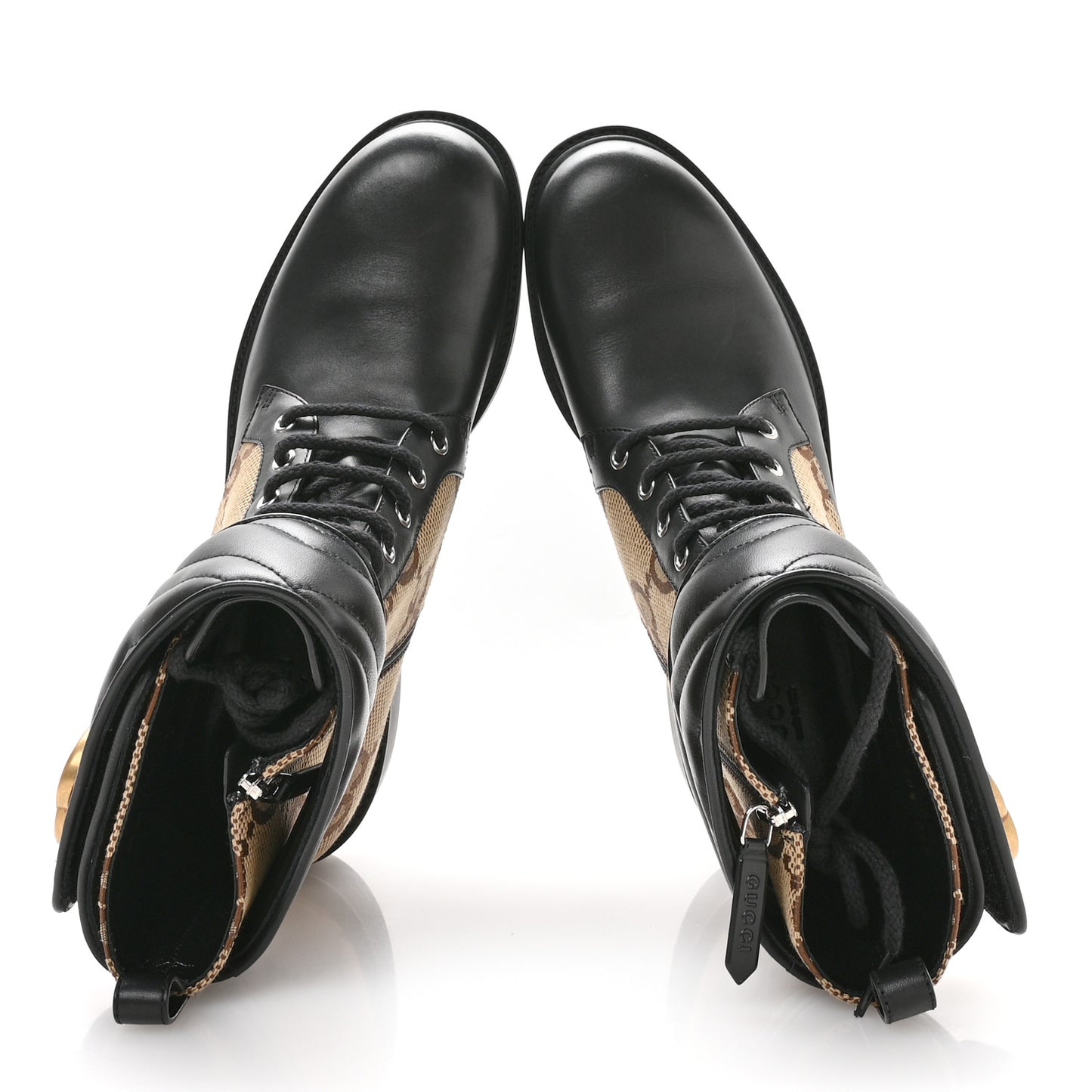 Flores Calfskin Monogram Maxi GG Nappa Matelasse Double G 40mm Ankle Boots 40.5 Black Camel Ebony