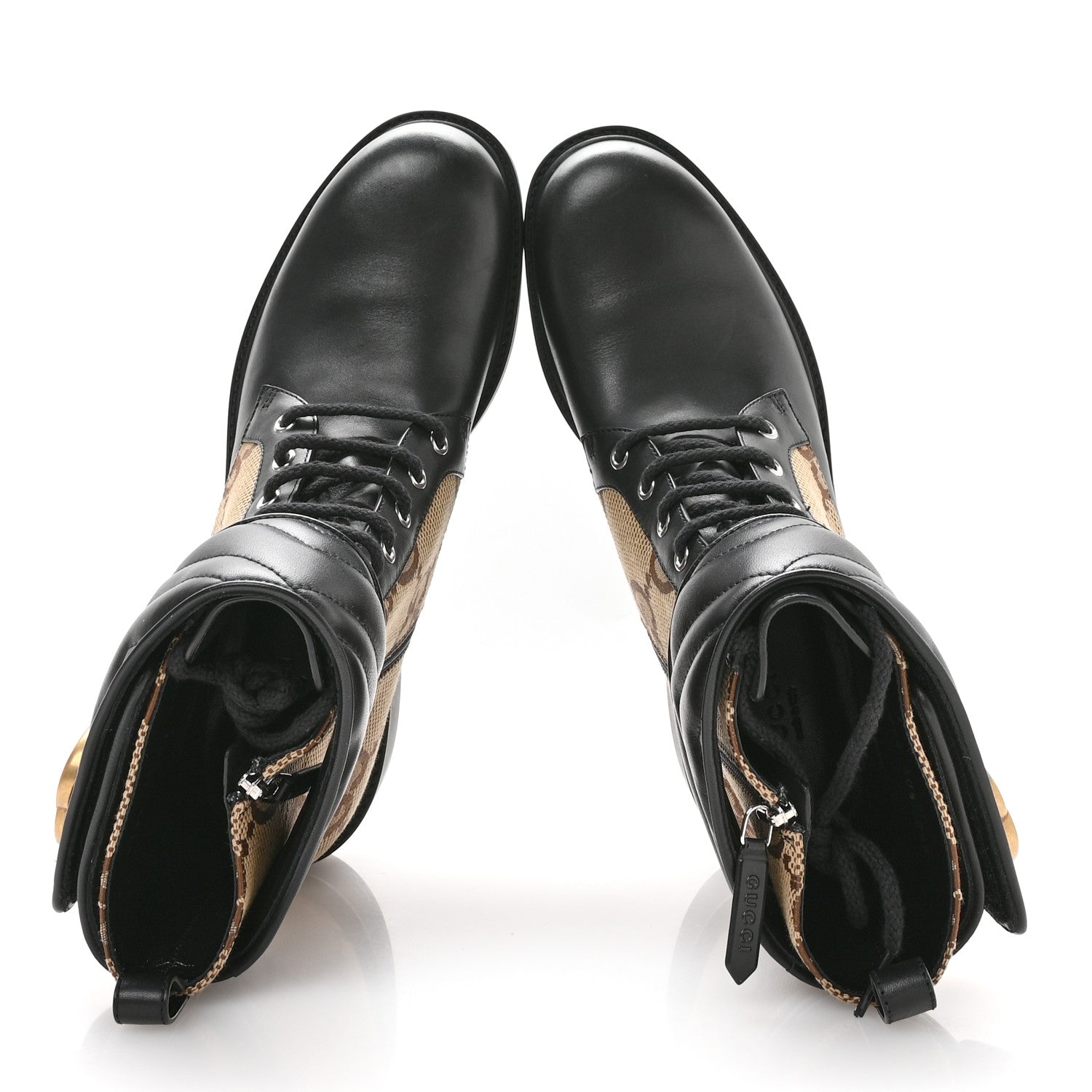 Gucci Flores Calfskin Monogram Maxi GG Nappa Matelasse Double G 40mm Ankle Boots 40.5 Black Camel Ebony 2 of 8