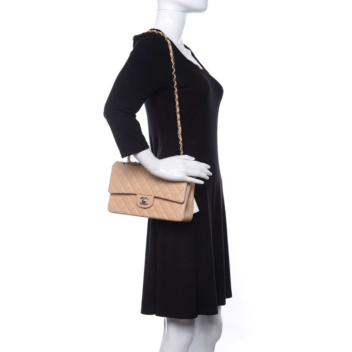 Chanel Caviar Quilted Medium Double Flap Light Beige 2 of 10