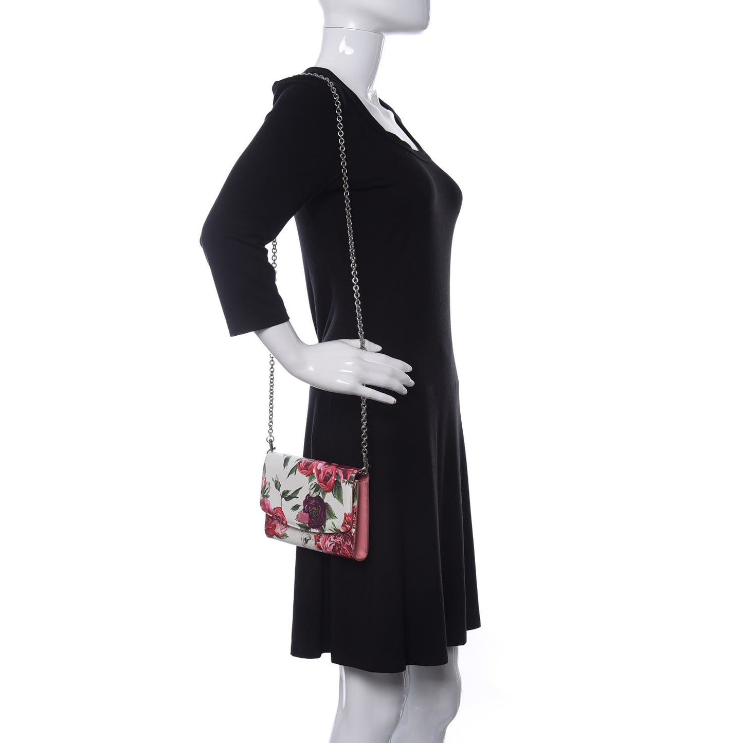 Dauphine Floral Print Wallet On Chain White Pink