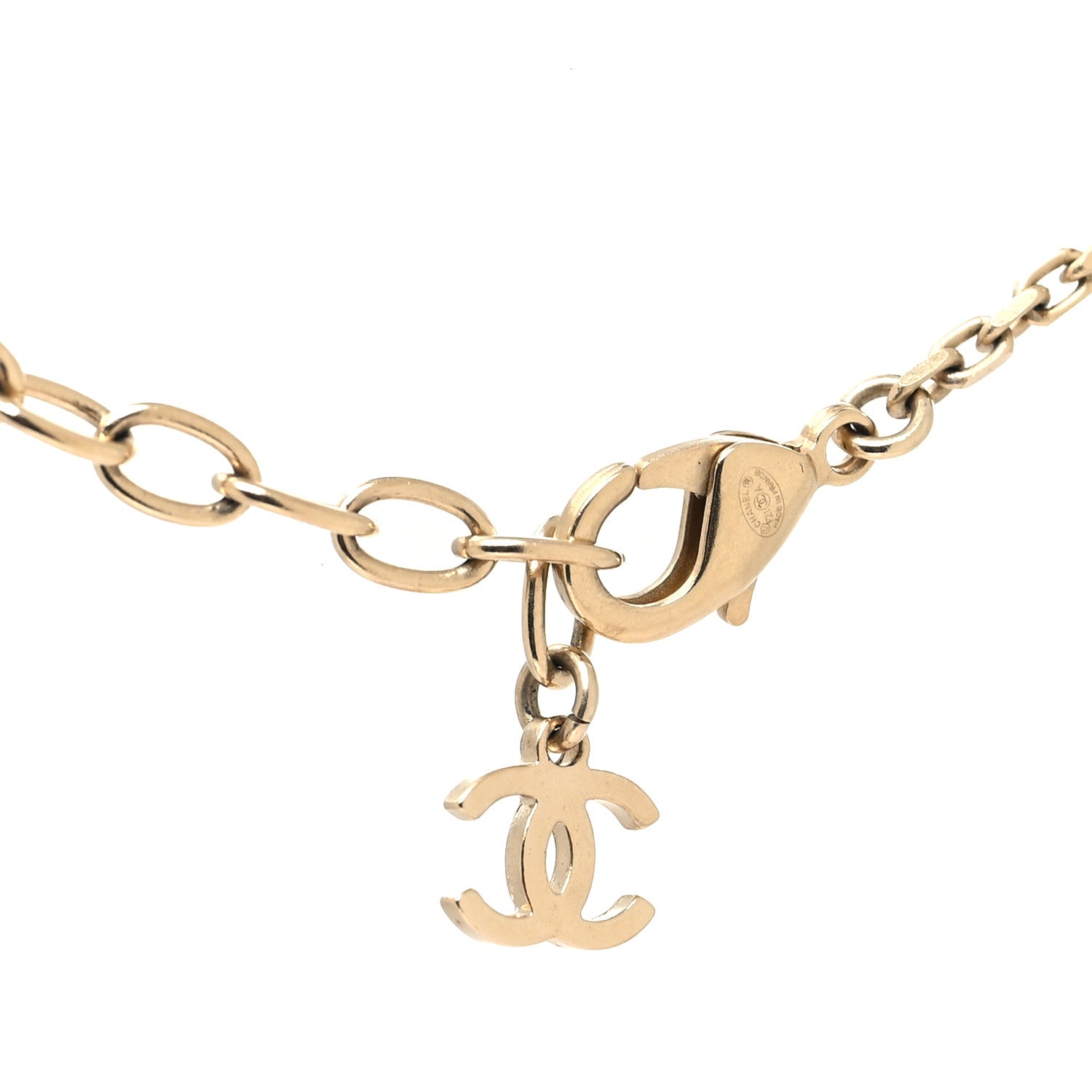 Chanel Crystal CC Crown Signet Necklace Gold 4 of 5