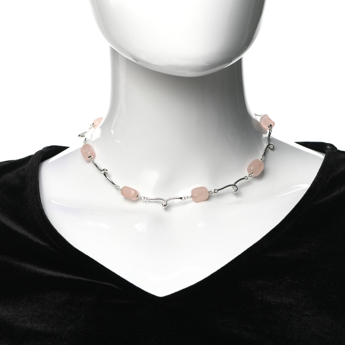 Sterling Silver Rose Quartz Twirl Necklace