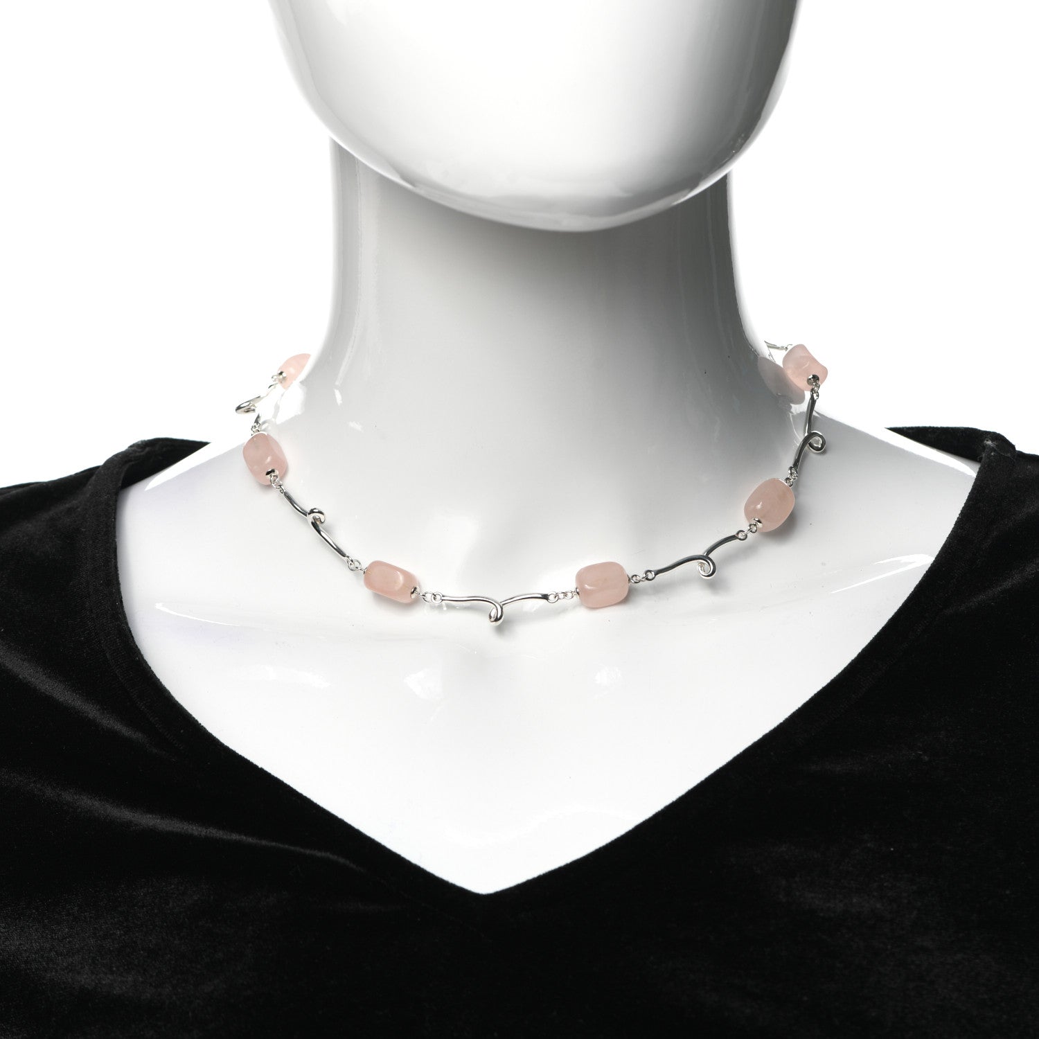 Tiffany Sterling Silver Rose Quartz Twirl Necklace 2 of 5