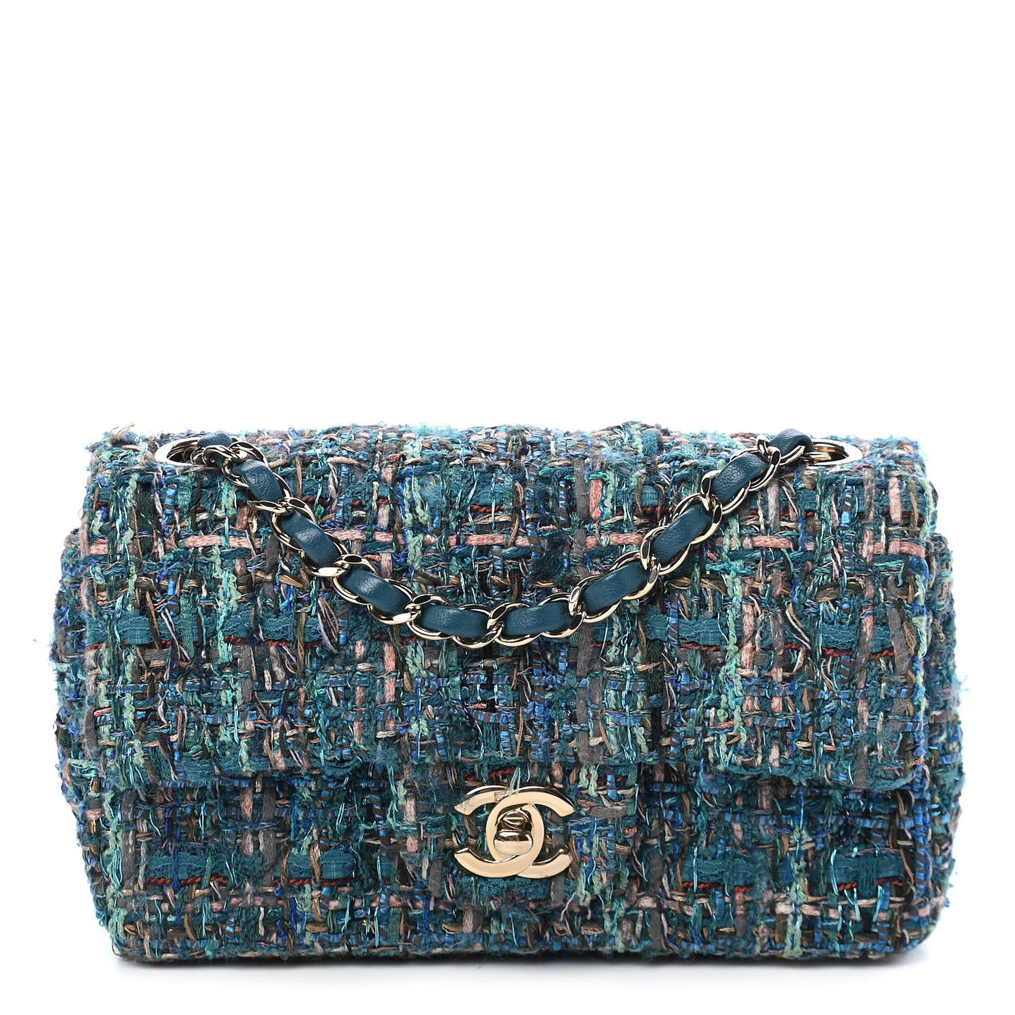 Tweed Quilted Egyptian Mini Rectangular Flap Turquoise