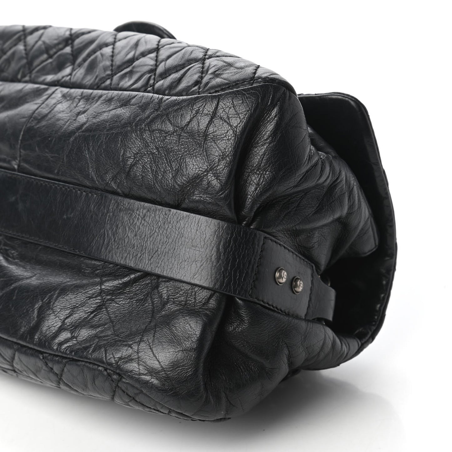 Distressed Lambskin Quilted Flap Black